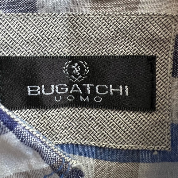 BUGATCHI purple blue white linen plaid shirt sz L long sleeve lightweight casual - Picture 3 of 7